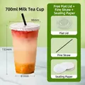 700ml clear disposable plastic milk tea cup with flat lid and thin straw set - 700ml With Flat Lid Straw and Leak-proof Paper