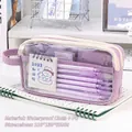 Three-layer light purple pencil case with clear window and handle, 210x130x65mm - Handheld 5-Layer - Extra Capacity / Purple