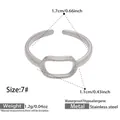 Silver finish stainless steel open ring with a rectangular hollow geometric design - Rectangle Hollow Style (Y186) / Steel