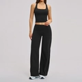 Set yoga nero da donna con pantaloni a gamba larga e top sportivo aderente - S / Nero Premium