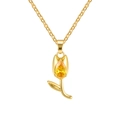 Golden tulip necklace with yellow teardrop zircon pendant on a delicate chain - Yellow Tulip (PNB-223GY)