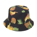 Women's sun protection bucket hat in black with vibrant all-over pineapple prints - Black Yellow Pineapple