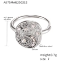 Anello vintage in acciaio inossidabile con zirconi 5A e motivi sole e luna - US 7 / Argento Zircone Bianco