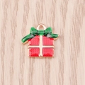 DIY Christmas gift box charm in red and green enamel with rose gold metal finish - Bowknot Gift Box (YD1328)