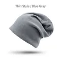 Thin waffle knit slouchy beanie hat in blue-grey color for spring and autumn - Thin Blue Grey