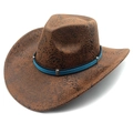 Cappello da cowboy vintage marrone con motivo a serpente, fascia blu e tesa larga - M(56-58cm) / Cachi Serpente