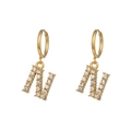 N-letter earring in 18K gold-plated stainless steel with micro-pave zircons - Letter N