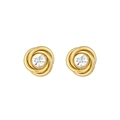 Elegant gold twist knot earrings with a sparkling round zircon center stone for women - Gold Vortex Zirconia Stud (E305068) - Gold White