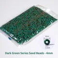 Dark green 4mm glass seed beads for DIY jewelry making with 1.2mm hole size - Dark Green Tones Mixed 4mm