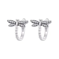 Elegante S925 Sterling Silber Libellen Creolen mit klaren Kristallflügeln für Damen - Weißgold
