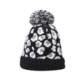 Chic leopard print knit beanie with a fluffy pom-pom and folded cuff for women - Black Leopard