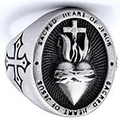 Vintage Edelstahlring mit Heiligem Herz Jesu und Kreuz in antiker Silberoptik für Herren - US 7 / Mattierter Stahl (01502)