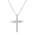 Silver cross necklace with crystal wings and zircon pendant on a thin silver chain - Silver (WG-0741)