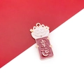 Lucky white maneki-neko charm with red pendant and golden Chinese lucky inscription - Lucky Fortune Cat