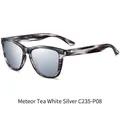 Polarized square sunglasses in meteorite brown wood grain frame with silver mirror lenses - Meteor Tea Pattern / Silver Mirror Lens