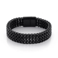 Black plated stainless steel wheat chain bracelet with secure rectangular magnetic clasp - Black Style (KB143653-KFC)
