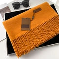 Ginger yellow faux cashmere long scarf with fringe and leather brand label - 54# Orange Yellow