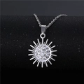 Hip hop silver sun pendant necklace with white crystals on a classic cross chain - NZ29 Sun Burst