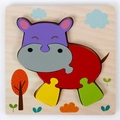 Educational 3D wooden puzzle for kids featuring a colorful five-piece hippo cartoon design - Hippo with Buckle