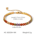 Detail of gold bracelet featuring colorful oval zircons and lobster clasp with extension chain - Multicolor Rainbow Style (HC-B20294-MX)