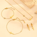 Parure bijoux en acier doré avec pendentif croix en zircon, collier, bracelet et boucles - Parure de bijoux dorés (collier+bracelet+boucles d'oreilles+chevillère)