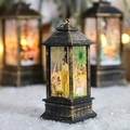 Vintage black and gold LED lantern with Nativity scene painting for Christmas decor - Bronze Nativity