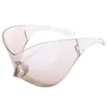 Futuristic Y2K shield sunglasses with light brown gradient lenses and transparent frame - Gradient Silver Mirror