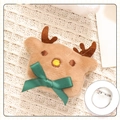 Plush brown Christmas reindeer brooch with a green bow and metal pin back - Reindeer - Brooch Style