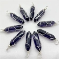 Set van 10 paarse kristallen zeshoekige hangers met handgemaakte zilverdraadwikkeling - Alleen hanger / Transparant Donkerpaars