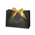Elegant black paper gift bag with golden ribbon bow and rope handles for boutique shopping - Black; Horizontal Extra Small Size 19*15*7 Ribbon Style