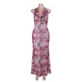 Ärmelloses Halterneck-Maxikleid mit lila-pinkem Marmordruck und tiefem V-Ausschnitt - S / Rosa