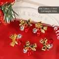 Colgantes de lazo dorado para uñas con cascabeles de Navidad rojos y plateados - Lazo Dorado + Campana Roja Plateada