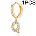 Gold plated earring featuring micro-pave zircon letter Q pendant with snap closure - Single Letter Earring Q