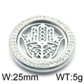 Zilveren Hamsa-hand hanger met strassteentjes en 25 mm breedte op een witte achtergrond - 25mm / Staalkleur (KLJ6045-Z)