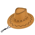 Cowboyhut aus braunem Wildlederimitat mit schwarzen Kontrastnähten und verstellbarem Band - M (56-58cm) / Kaffeebraun