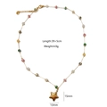 Collar de cuentas coloridas en tono dorado con colgante de estrella y medidas - Cadena Hecha a Mano de Piedra Natural de Estrella de Cinco Puntas