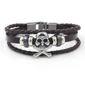 Vintage Punk-Lederarmband in Dunkelbraun mit silbernem Totenkopf und Metallperlen - Braun