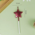 Red star shaped birthday cake candle with metallic finish and stick, 3.2cm height - Pentagram / Red