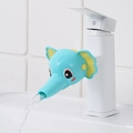 Blue elephant faucet extender for kids with flexible silicone connector for easy washing - Dumbo Elephant / Blue and Yellow