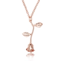 Gothic rose gold heart flower pendant necklace with elegant stem and leaf detail - Rose Gold Vertical Rose (6741)