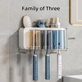 Wall-mounted white toothbrush holder with three translucent cups in amber grey and blue - ABS / 3-Cup Style-White
