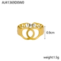 Detailed view of a gold stainless steel interlocking ring showing dimensions 1.8cm by 0.9cm - Gold Double Ring Chain