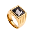 Men's vintage titanium steel ring with large square black gemstone and gold finish - US 13 / Gold Dark Green Gemstone