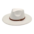 Cappello jazz in feltro di lana bianco con tesa larga e cinturino in pelle scura - M (56-58cm) / Bianco