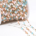 Macaron blue, pink, and white beaded chain on a spool for DIY jewelry making - Multicolor Pink KC Gold (Long Beads)