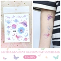 Glitzer-Tattoo mit Sternen und Mond im Farbverlauf in lila und blauen Farbtönen - FG-085 (Planet Blumen)