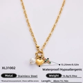 18K gold plated stainless steel necklace featuring pearl and gemstone heart charms - XL31002