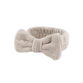 Elastic plush beige spa headband with large bow tie in soft flannel for washing face - Grey Brown - Single Headband