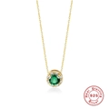Collana in argento sterling S925 con pendente rotondo in pietra verde e alone di diamanti bianchi - Oro #1 Verde (Rotondo Zirconia Verde)