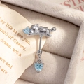 Silver cat ear cartilage piercing with light blue heart zircon and dangling heart pendant - Single Piece / Blue + Blue Zirconia (A787-3)